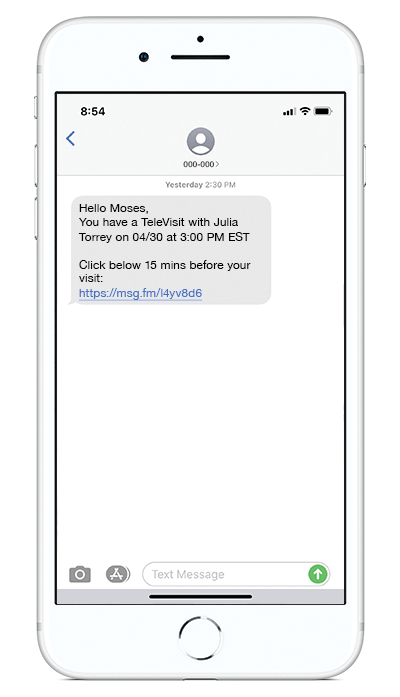 televisit-patient-text-message-screen-iphone