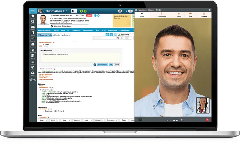 eClinicalWorks Progressnote and healow televisit screenshot on laptop
