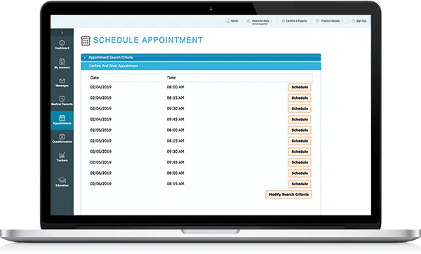 Self-scheduling screenshot on laptop
